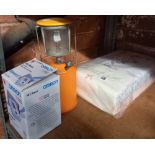 NEW SEALED DOUBLE BED SHEET SET, OMRAN BLOOD PRESSURE GAUGE & A PRIMUS TILLY LAMP