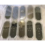 10 VINTAGE MIRRORED GLASS DOOR FINGER PLATES WITH ETCHED PATTERN