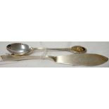 SILVER BUTTER KNIFE & WHITE METAL TEA SPOON