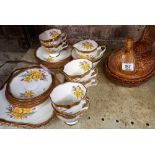 SHELF WITH QTY OF MINTON & SALISBURY BONE CHINAWARE & EGG BOWL IN THE FORM OF A CHICKEN