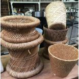 QTY OF CANE & RAFFIA WASTE BASKETS & FOOT STOOLS