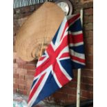 UNION JACK ON WOODEN POLE TOGETHER WITH A RAFFIA FAN