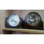 2 PERIOD OAK STONED MANTLE CLOCKS - NOT KNOW IF IN WORKING ORDER