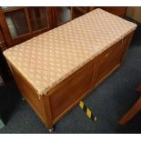 LARGE MODERN WOODEN BLANKET CHEST WITH HINGED LID & UPHOLSTERED TOP