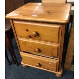 PINE 3 DRAWER BEDSIDE CABINET