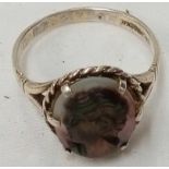 STERLING SILVER (MARKED GOLD ON SILVER) IRIDESCENT CAMEO RING, SIZE P, 2.6g