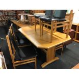 A WHITE & NEWTON EXTENDING DINING TABLE WITH 6 BLACK LEATHER & WOOD DINING CHAIRS