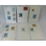 GROUP OF 6 SHEETS CONTAINING 16 MINIATURE WATERCOLOURS OF BIRDS, DOGS, HORSES AND OTHER ANIMALS