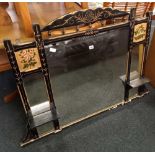 EDWARDIAN HAND PAINTED & EBONISED OVER MANTLE MIRROR - MIRROR GOOD A/F 4FT WIDE