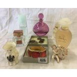 QTY OF PERFUME & PERFUME BOTTLES, CHINA FIGURE & YELLOW METAL BRACELET ETC