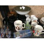 QTY OF MATCHING CHINA, DUCKS PATTERN & OTHER CHINA, MUGS, GLASS ETC