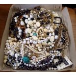 CARDBOARD TRAY OF BEAD NECKLACES ETC