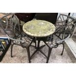 MATCHING PATIO GARDEN SET WITH TILED TOP TABLE & 2 CHAIRS A/F