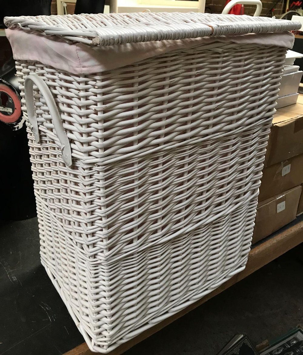 WHITE WICKER LAUNDRY BASKET