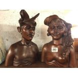 TWO VINTAGE CARVED SOLID WOOD BUSTS 13'' HIGH