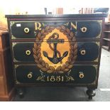 PAINTED CHEST OF 3 DRAWERS DEPICTING HMS TURK