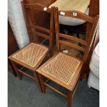 PAIR OF INLAID MAHOGANY CANE SEATED DINING CHAIRS