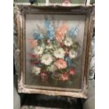 4 FRAMED OIL PICTURES - 2 DEPICTING FLOWERS, 1 OF YOUNG WOMAN & 1 OF A MOUNTAIN SCENE BY B ROWLAND