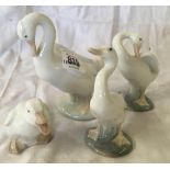 4 PORCELAIN FIGURES OF DUCK, 2 MARKED LLADRO, 2 MARKED NAO, TALLEST 5.5'' HIGH ALL UNDAMAGED