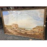 F/G 19TH C COASTAL SCENE WITH CARRIAGES ON A ROADWAY 18'' X 14''