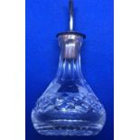 SMALL CUT GLASS OIL CONTAINER WITH SILVER POURER