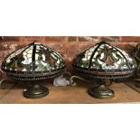 2 TIFFANY STYLE CEILING LAMPS WITH DECORATIVE LEADED GLASS SHADES