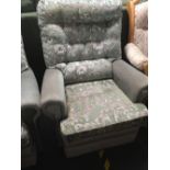 GREEN PAISLEY PATTERNED 2 SEATER SETTEE & 2 MATCHING ARMCHAIRS