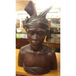 2 VINTAGE CARVED SOILED WOOD BUST 13' HIGH