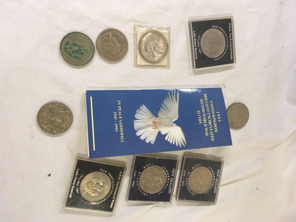 NEW ZEALAND & ENGLISH CROWNS & 1995 £2 COIN