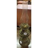 BRASS OIL LAMP WITH CHIMNEY & SHADE & A METAL & BRASS OIL LAMP WITH CHIMNEY & SHADE