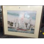 2 F/G WATERCOLOURS BY WILSON OF RACING YACHT