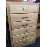 STRIPPED PINE CHEST OF 6 DRAWERS WITH METAL HANDLES A/F