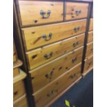 MODERN PINE CHEST OF 4 LONG & 2 SHORT DRAWERS WITH BRASS DROP HANDLES (33''W)