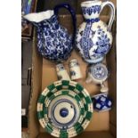 CARTON WITH 2 BLUE & WHITE JUGS & DISHES CHALET BY CROWN DUCAL