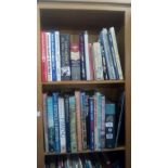 5 SHELVES OF HARDBACK & SOFT BACK BOOKS ON VARIOUS SUBJECTS (MILITARY, RELIGIOUS, ARCHITECTURE ETC)