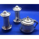 BALUSTER SHAPED SILVER CRUET SET - B'HAM 1919 / 20