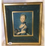 DECORATIVELY FRAMED PORTRAIT OF A YOUNG GIRL WITH KITTEN, ON CANVAS [ PRINT?]