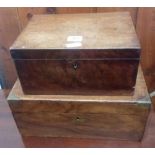 VINTAGE BRASS BOUND WRITING BOX A/F & A SMALLER MAHOGANY BOX VELVET LINED A/F