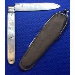 GEORGIAN SILVER AND MOTHER OF PEARL FRUIT KNIFE WITH ORIGINAL CASE (BLADE 6CMS)