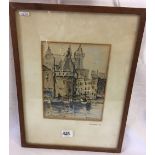 A WATERCOLOUR VIEW OF AMSTERDAM. INDISTINCTLY SIGNED AND INSCRIBED FRONT AND BACK.