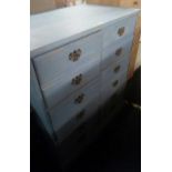 MODERN PINE CHEST OF 6 DRAWERS IN PALE BLUE WITH BRASS DROP HANDLES