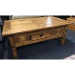 MEXICAN PINE COFFEE TABLE WITH DRAWER & MEXICAN PINE SMALL TABLE