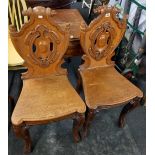 PAIR OF MAHOGANY CARVED SHIELD BACK HALL CHAIR