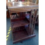 EDWARDIAN INLAID MAHOGANY REVOLVING BOOKCASE ON CASTERS (19'' SQ)