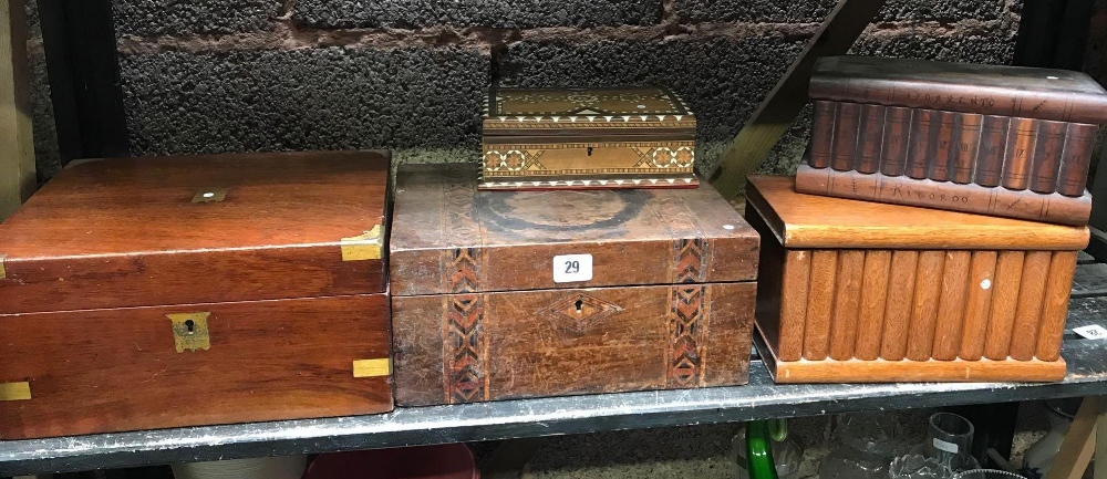 5 VINTAGE WOODEN BOXES, SOME INLAID
