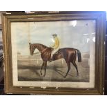 A LARGE ANTIQUE COLOUR ENGRAVING OF THE RACEHORSE ''ORMONDE'' WINNER OF THE DERBY STAKES AT EPSOM