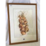 WATERCOLOUR STILL LIFE OF A BUNCH OF ONIONS, SIGNED K E JARVIS