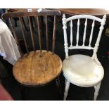 2 SPINDLE BACK DINING CHAIRS - 1 PAINTED WHITE