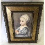 PORTRAIT OF A YOUNG CHILD HOLDING AN APPLE AFTER SIR THOMAS GAINSBOROUGH IN GILT FRAME