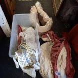 LARGE PLASTIC CONTAINER OF MATERIAL & CURTAINS